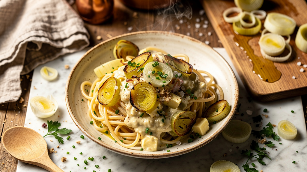 Creamy Roasted Leek Pasta with Vegan Béchamel Sauce
